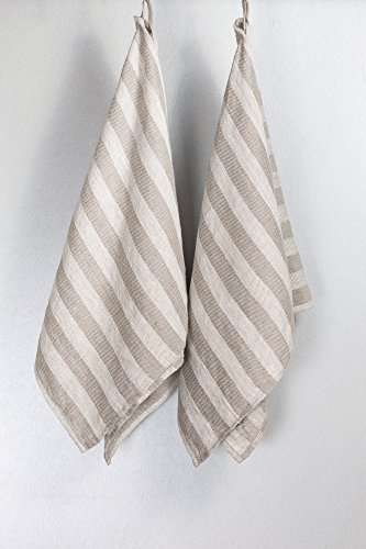 BLESS LINEN Jacquard Striped Pure Linen Hand Kitchen Towel 2-Pack, 16 x 30 Inches, Grey/White 5
