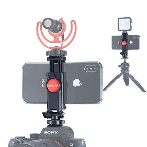 ULANZI ST-06S Camera Hot Shoe Phone Holder Flexible Phone Tripod Mount Adapter w Double Cold Shoe Mount for Microphone LED Light, DJI Ronin SC iPhone Samsung Canon Nikon DSLR Photography