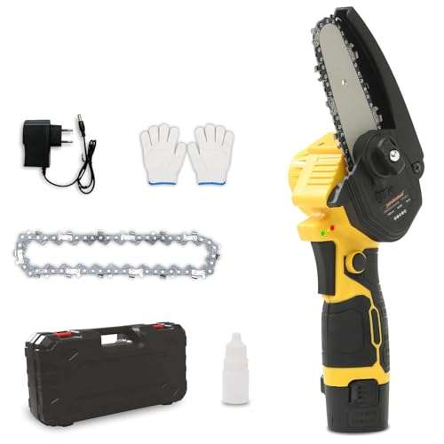 TOMAHAWK® T294A 4 inch/ 10cm Cordless Chainsaw Machine 4-inch | 550W Max Power, 12 Volt - 1.5Ah Rechargeable Battery | Cutting Depth 100mm | Portable Cordless Saw for Gardening, Wood Cutting, Trimming 1