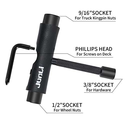 Junli All-in-One Skate Tools Multi-Function Portable Skateboard T Tool Accessory with Allen Key and L-Type Phillips Head Wrench Screwdriver 2