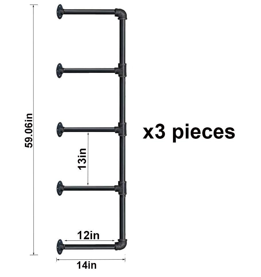 14Deep,3Pcs,Industrial Wall Mount Iron Pipe Shelf Shelves Shelving Bracket Vintage Retro Black DIY Open Bookshelf DIY Storage offcie Room Kitchen Shelves 4