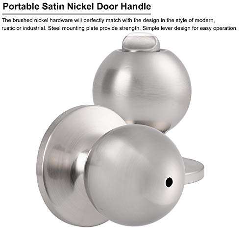 Knobonly Brushed Nickel Privacy Door Knobs Interior Keyless Door Lock Interior for Bathroom Bedroom Round Classic Door Handles, Door Knob Set of 1 3