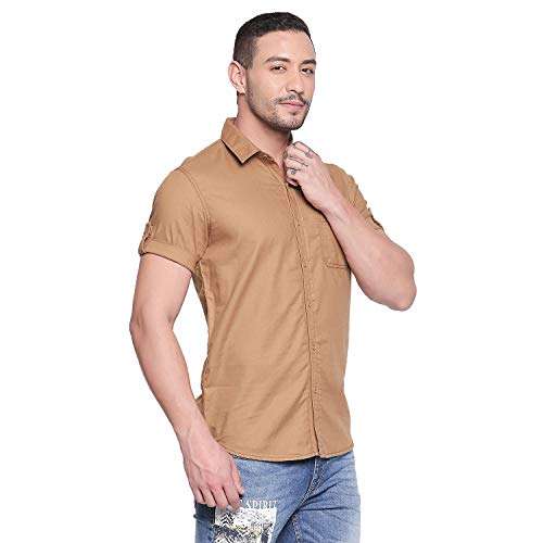 Mufti Men's Solid Slim Fit Shirt (MFS-10853-J-06- Khaki M) 3