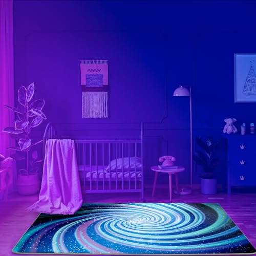SEBKQ Optical Illusion Area Rug Black Light,UV Reactive 3D Fluorescent Rug for Bedroom Living Room Decorative Rug 70"×47"×0.39" 5