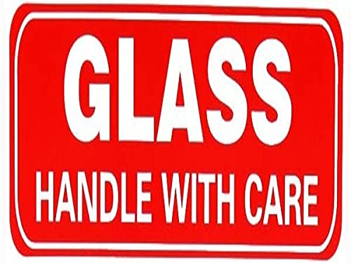 BlackDreams® Fragile Glass Handle with Care Sticker/Labels (4x2.5 inch (200 Stickers), White & RED)