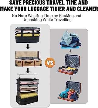 Dhadh Multi-functional clothes storage bag (black) travel, business trip storage good thing Hanging Shelves Travel Storage Bag Compression Packing Cube for Suitcase Collapsible 4