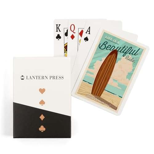 Santa Barbara, California, Life is a Beautiful Ride, Surfboard, Letterpress Press (52 Playing Cards, Poker Size Card Deck with Jokers) 1