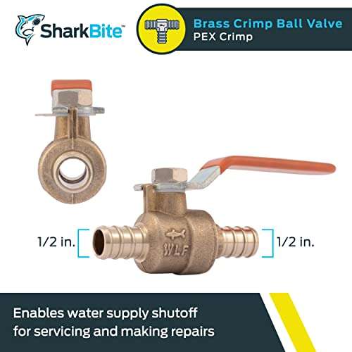 SharkBite 1/2 Inch Crimp Ball Valve, Brass Plumbing Fitting, PEX Pipe, PE-RT, 22461LFA 2