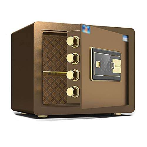 Ma DONG Safety cabinet, double alarm intelligent wall fingerprint password mini household safe deposit box, suitable for: office/home/finance, 3 colors optional @ (Color : Coffee gold) 1
