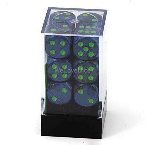 Chessex Lustrous Dark Blue/Green 16mm d6 Dice Block (12 Dice) 3