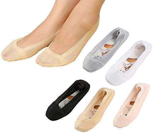 PinKit Women's/Girl's Ultra Thin Anti-Skid Ice Silk Lace No Show Socks/Foot cover/Footies Socks (Pack Of 4) Black/Beige/White/Grey 1