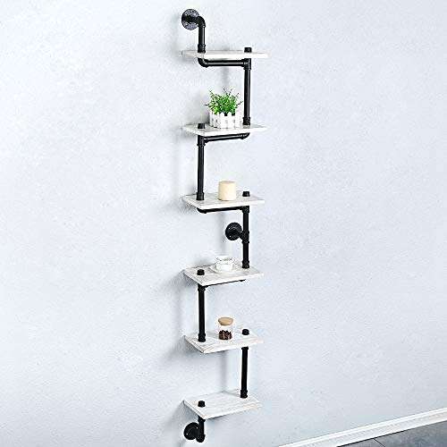Industrial Pipe Shelving Wall Mounted,11.8in Rustic Metal Floating Shelves,Wall Shelf Unit Bookshelf Hanging Wall Shelves,Steampunk Real Wood Book Shelves,Farmhouse Kitchen Bar Shelving(6 Tier) 1