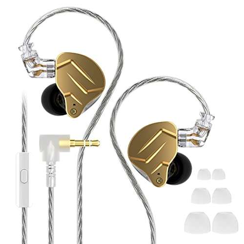 Earbuds Wired Headphone, KZ ZSN PRO X Dynamic Hybrid in Ear Monitor Noise Cancelling IEM HiFi Bass Clear Sound Earphone 3.5mm Jack with 2 Pin Detachable Cable for Sport Gaming Musicians (Gold)
