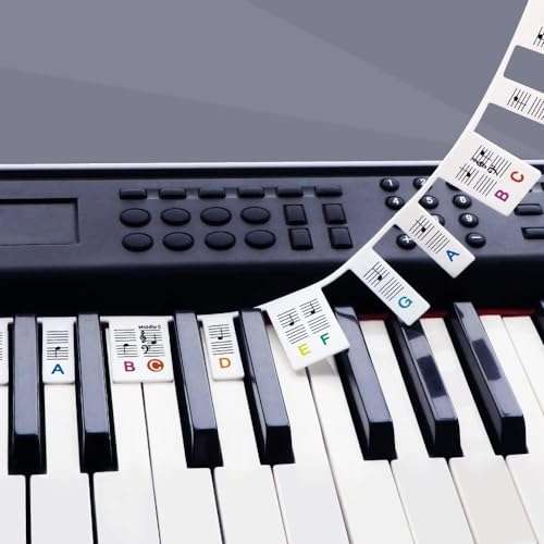 Removable Piano Keyboard Stickers (Note Labels for 61-KEYS) Silicone Reusable Piano Keyboard Stickers for Beginners 1