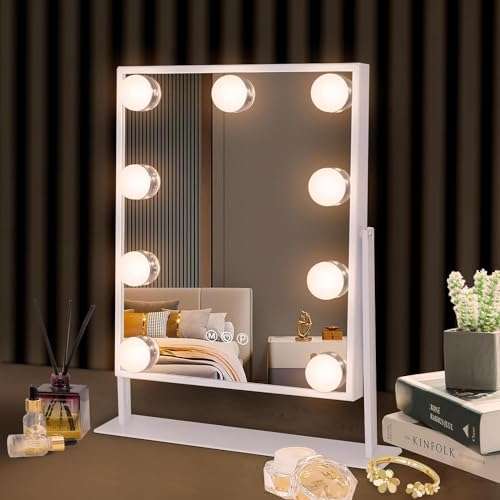 Hansong Hollywood Lighted Vanity Makeup Mirror, Plug in Light-up Girls Professional Mirror, Removable10x Magnification, 3 Colour Lighting Modes (White) 1