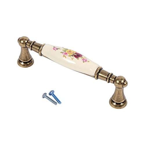 Jadpes Vintage Rural Flower Pattern Ceramic Bronze DIY Door Handles Cabinet Cupboard Drawer Knobs Pull(Z8Single Hole)