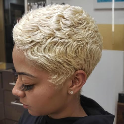 BOBCOO Wine Red Pixie Cut Wigs for Black Women - Burgundy Short Wavy Pixie Wigs with Bangs - Layered Wig