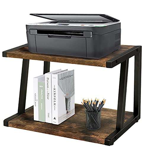 Rustic Desktop Printer Stand, Home and Office Organization and Storage Desktop Shelf, Desk Stand Bookshelf, Perfect 2 Tier Wood Desk Organizer for Printers, Fax Machine, Scanner, Office Supplies 1