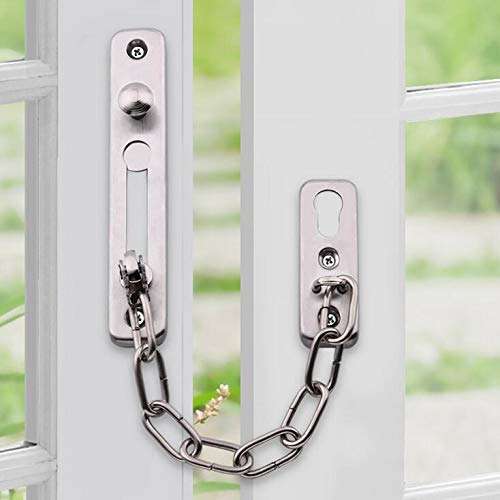 1Pack Silver Stainless Steel Security Door Chain with Spring and Screws Heavy Duty Anti-Theft Press Lock Swing Bar Door Lock Durable Door Guard for Home Hotel 2