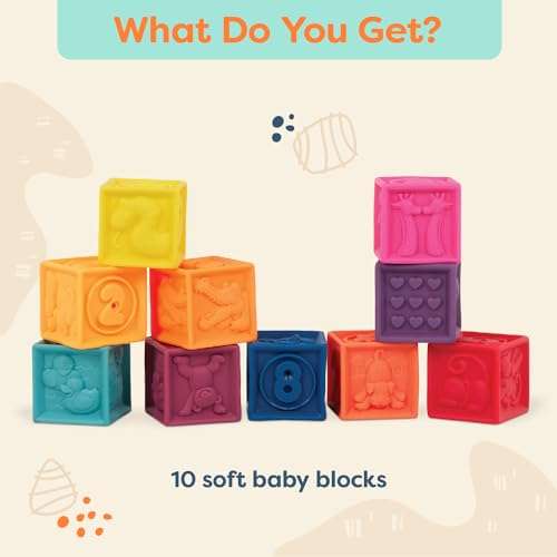 B. toys – Baby Blocks – Stacking & Building Toys For Babies – 10 Soft & Educational Blocks – Numbers, Shapes, Colors, Animals – One Two Squeeze – 6+ Months 4