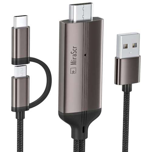 KAMING 2-in-1 USB Type C/Micro USB Android Phone to TV HDMI Cable, MHL to HDMI Adapter 1080P HD HDTV Mirroring & Charging Cable for All Android Smartphones Tablets to TV/Projector/Monitor, 6.6ft 1