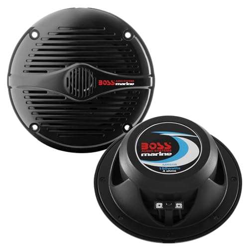 BOSS Audio Systems MR50B 5.25 inch Marine Stereo Boat Speakers - 150 Watts (pair), 2 Way, Full Range Audio, Tweeters, Coaxial, Weatherproof, Sold in Pairs