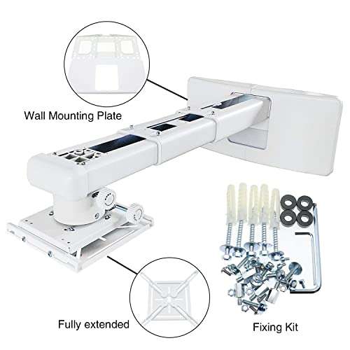 Viri,Projector Wall Mount,Extension : 325-740mm (12.80"-29.13") with Universal Mouning Plate,Quickly and Accurately Adjust The Tilt/Swivel/Rotation Angle by ±5°,Suitable for Homes Offices Classroom 6