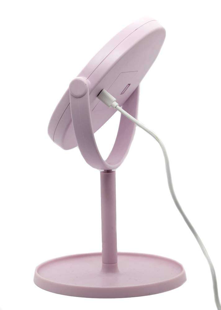 GeekGoodies Round Led Mirror For Makeup with Adjustable Light and Cosmetic Organizer Tray, USB Charging/Battery operated, Makeup Vanity for Desk or Tabletop Portable for Travel-Pink 5