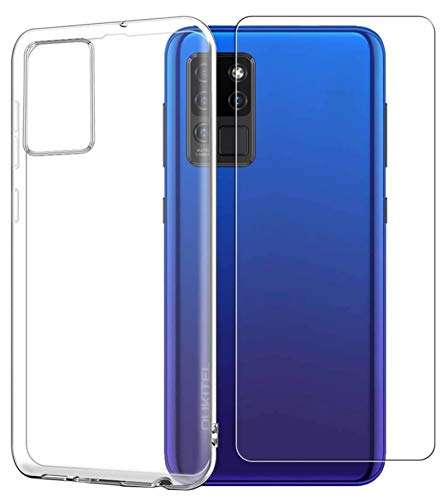 for Oukitel C21 Case with Tempered Glass Screen Protector Crystal Soft Clear Shockproof TPU Bumper Transparent Silicone Protective Phone case Cover for Oukitel C21 (6.4") 1