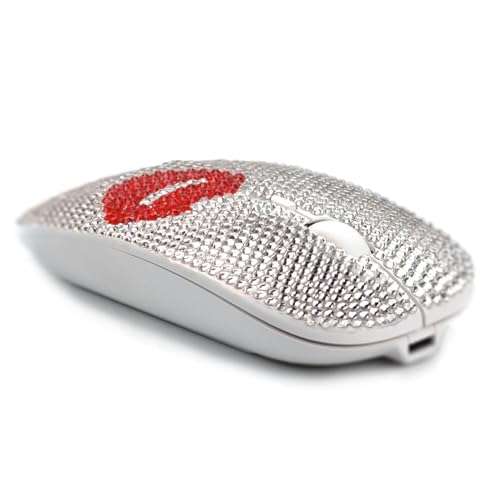 Bling Austrian Crystal Rhinestone Coverd Computer Mouse with USB Receiver, Sparkly Red Lips Flat Mice for Notebook, PC, Laptop, MacBook - Red Lip 4