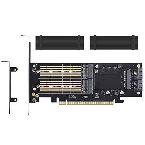 3 in 1 M.2 and mSATA SSD Adapter Card for NVME to PCIE, SATA III, and mSATA (with 2 Aluminum Heatsink) 1