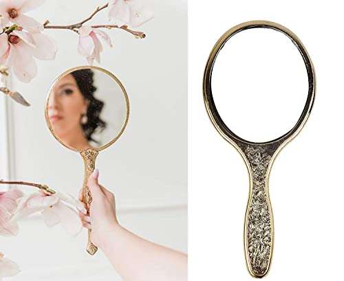 PELO Mirror for Travelling Purpose Hand Mirrors for Men and Women - Golden 20 Gram Pack of 1 1