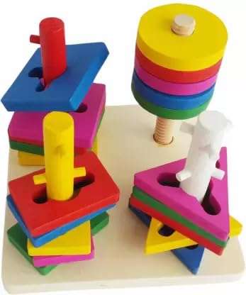 Skywalk Wooden Intellectual Geometric Shape Matching Five Column Blocks Early Educational & Learning Toys,Wooden Geometric Shape Sorter Puzzle