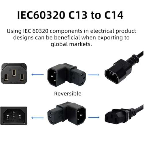 chenyang IEC 320 C14 Male to C13 Female 90 Degree UP Angled Power Extension Connector Adapter 10A 250V for Monitor/Computer/PDU Chassis/Printer 3