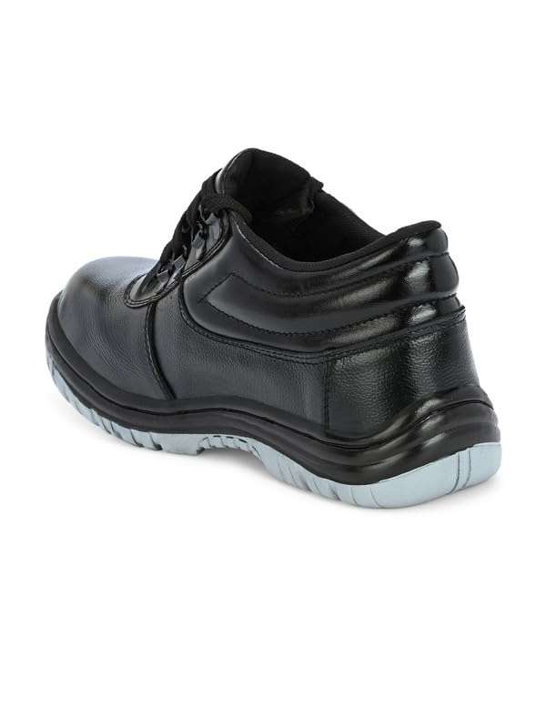 JK Steel Men's Black Genuine Leather Safety Shoes Comfortable Fit Slip Resistant Sole Shoes for Men (Size:-8) 4