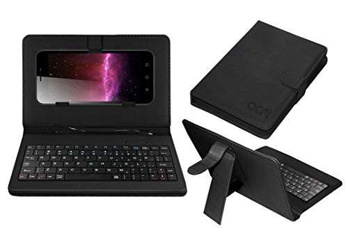 Acm Keyboard Case Compatible with Hitech Amaze S5 Mobile Flip Cover Stand Plug & Play Device for Study & Gaming Black