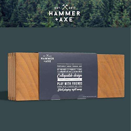 Hammer + Axe Portable Wooden Table Tennis Set, Compact Ping Pong Kit with Paddles, Wood Net and Ball, Play Tennis on Any Desk, Table or Counter, Includes Convenient Wood Box Case 6