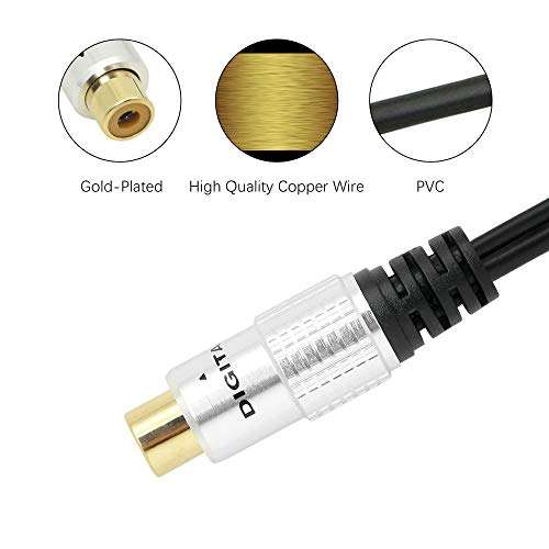 SinLoon Aluminium Alloy RCA Y-Splitter, Single to Dual RCA Digital Coaxial Splitter, Gold Plated Adapter Audio Cable 4