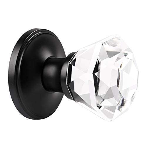 KNOBWELL 1 Pack Modern Globe Crystal Door Knobs with Lock, Frosted Glass Design, Privacy Function for Bed and Bath, Matte Black 1