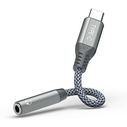 USB C Headphone Adapter, USB Type C to 3.5mm Audio Adapter Durable Braided Aux Converter DAC Stereo Connector Earphone Speaker Adapter for iPad Mini 2021 iPad Pro Galaxy S21 S20+ FE Ultra Google Grey 1