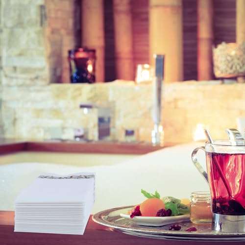 Jolly CHEF Disposable Hand Towels, Soft and Absorbent Line-Feel Dinner Napkin, Elegant Decorative Paper Guest Towels for Kitchen, Bathroom,Weddings,Parties, Gold and White 5