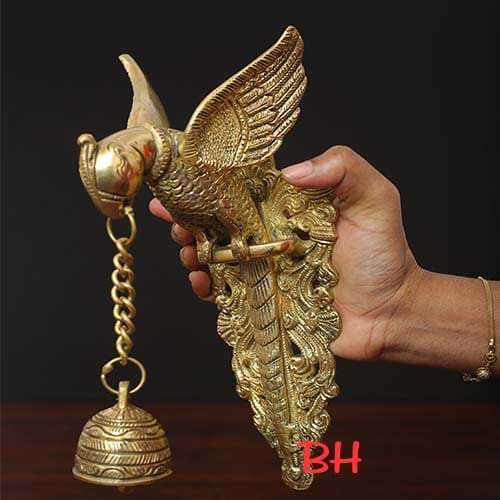 Banshi Handicrafts and Arts Parrot Hanging Bell - Brass Wall Hanging - Decorative Antique Finish 3