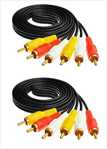 VizGiz 2 Pack 3 RCA Male to Male Cable AV Audio Video Composite Premium Gold Plated DFC RG59 Stereo Cables for Home Theater DSS Receivers S-Video VCR Camcorders DVD Players HD-TV (3RCA 5FT 1.5M) 1