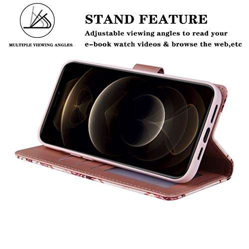 EYZUTAK Case for Samsung Galaxy A21S, Premium PU Leather Golden Embossed Geometric Marble Pattern Wallet Case with Detachable Wrist Strap, Magnetic Closure Card Slots Flip Case - Purple Flower 4