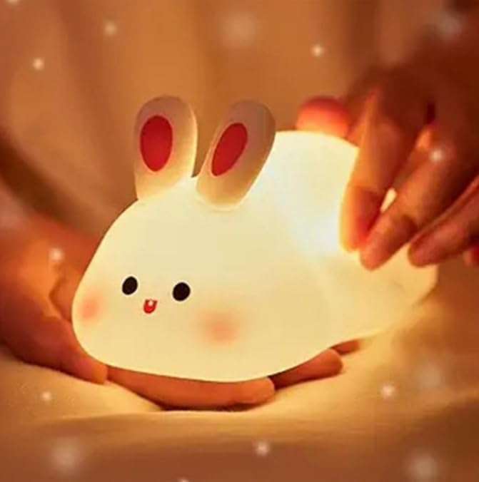 LYQTloml Lying Flat Rabbit Night Light, LED Squishy Buuny Rabbit, Cute Light Up Rabbit, Silicone Dimmable Nursery Nightlight, Rechargeable Bedside Touch Lamp for Breastfeeding, Finn The Rabbit