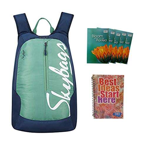 MaBelle BOHO 04 SKYBAG Trendy Design 18L School/College Bag Combo with 1 Single Line Spiral Binding 200 Pages Notebook & 5 Register (108 Pages) ,-01 Set/Premium Materials - Green 1