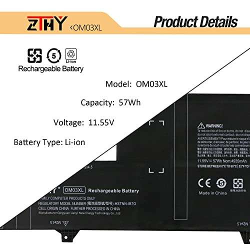 ZTHY OM03XL 863280-855 Laptop Battery Replacement for HP EliteBook X360 1030 G2 13.3" Y8Q67EA Z2W62EA Series 863167-171 863167-1B1 HSTNN-IB70 HSTNN-IB7O HSTNN-1B70 HSN-I04C OMO3XL 0MO3XL OM03057XL 3
