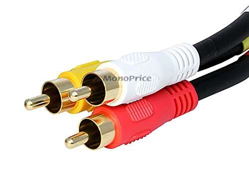 Monoprice Video Cable - 1.5 Feet - Black | Triple RCA Stereo Video Dubbing Composite Cable, Gold Plated Connectors 2
