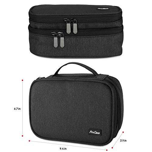 ProCase Electronics Travel Organizer Storage Bag, Double Layer Universal Traveling Gear Accessories Carrying Cover Pouch for iPad Mini Cables Phone Chargers Adapter Flash Hard Drive and More –Black 4