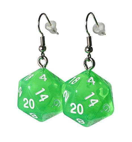 d20 Dice Earrings Translucent - Bright Green